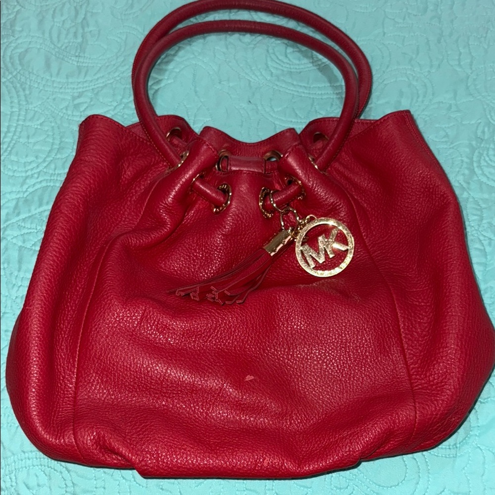 Michael Kors Red Shoulder Bag with Pebbled Leather